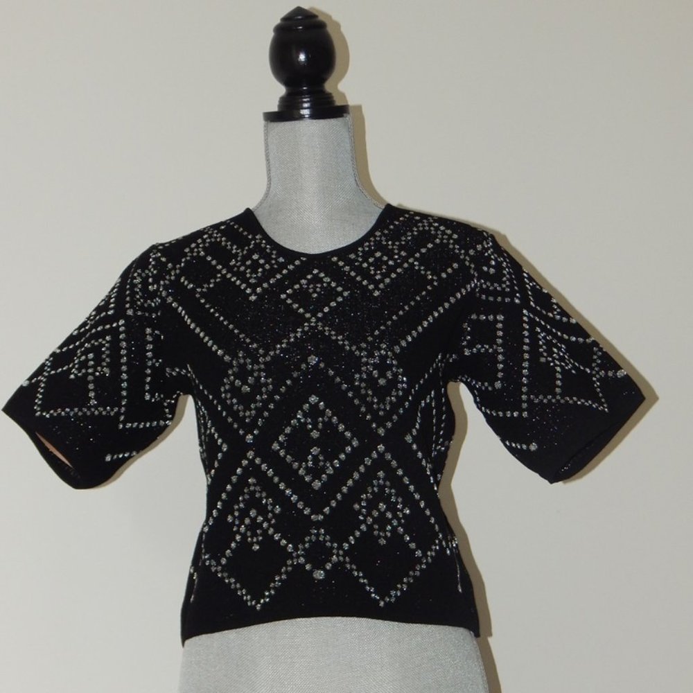 RVN PULLOVER BOXY LUREX KNIT TOP SHORT SLEEVE